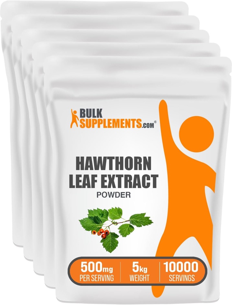 BulkSupplements.com Hawthorn Leaf Extract Powder - Hawthorn Leaf Supplement - Taimne täiendus, Vegan & Gluten Free, 500mg per Serving, 5kg (11 naela) (pakk 5)