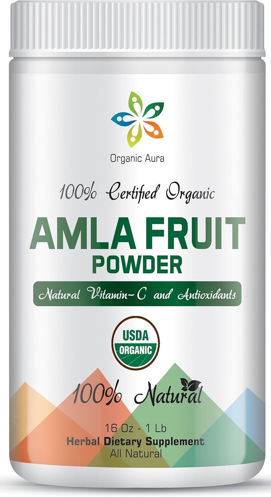 Sertifitseeritud orgaaniline Aura Amla pulber 16Oz - 1Lb. Loodusliku C-vitamiini jõuallikas. Toetab immuunsust ja elujõudu.