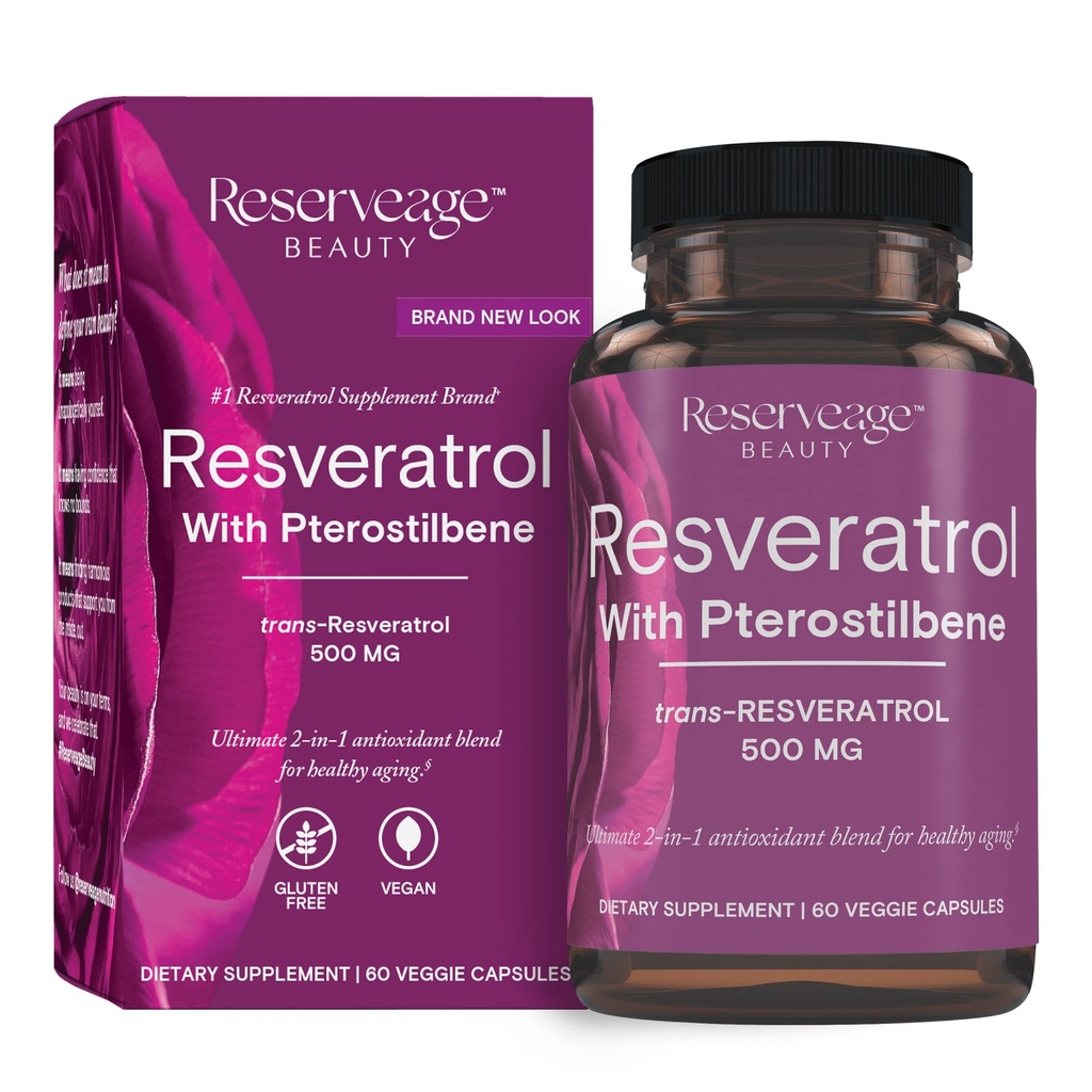 Reserveage Beauty, Resveratrol 500 mg koos Pterostilbene, antioksüdant täiendada immuunsüsteemi toetust ja südame tervist, toetab tervisliku vananemise, Paleo, Keto, 60 kapslit (60 Servings)