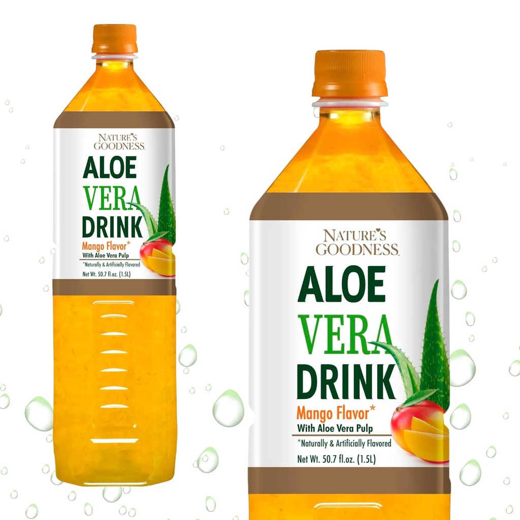Nature's Goodness Aloe Vera jook Pulp Mango maitsega - 50,7 Fl Oz (1,5 l) - värskendav jook Real Aloe Vera mahlaga