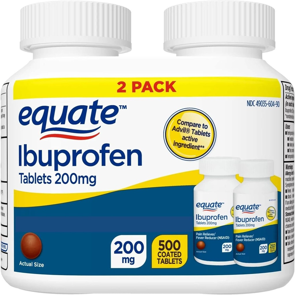 Equate Ibuprofen tabletid, 200 mg, kaksikpakend, 500 krahv