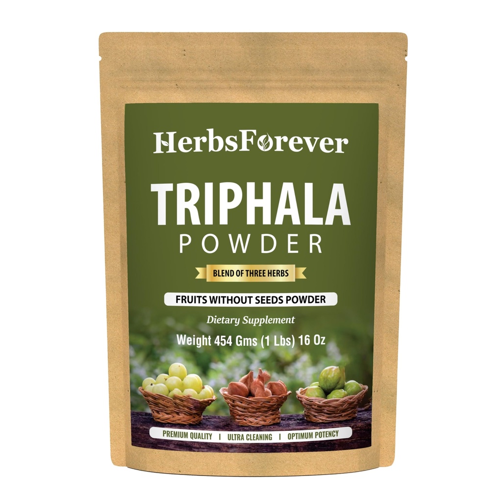 Herbsforever Triphala Churna Pulber Traditsiooniline Ayurveda Formulation Toetab Detoxification and Rejuvenation Non GMO, Vegan 454 GMS