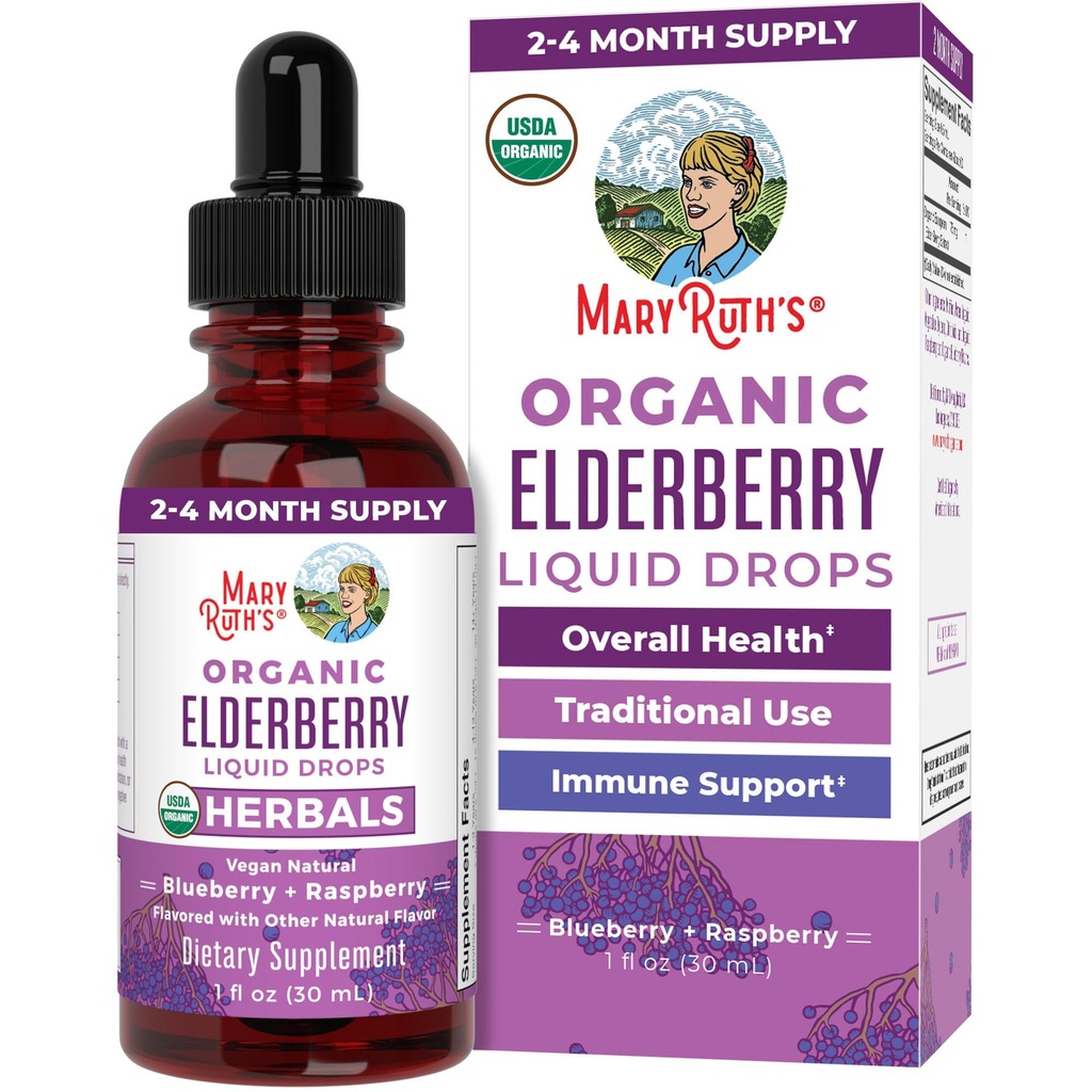 MaryRuth Organics Elderberry Syrup | USDA Organic | Sugar Free Immune Support Supplement for Adult & Kids, Ages 1 | Vegan, Non-GMO, Immune Boosters, Clean Label Project Verified | 1 Fl Oz