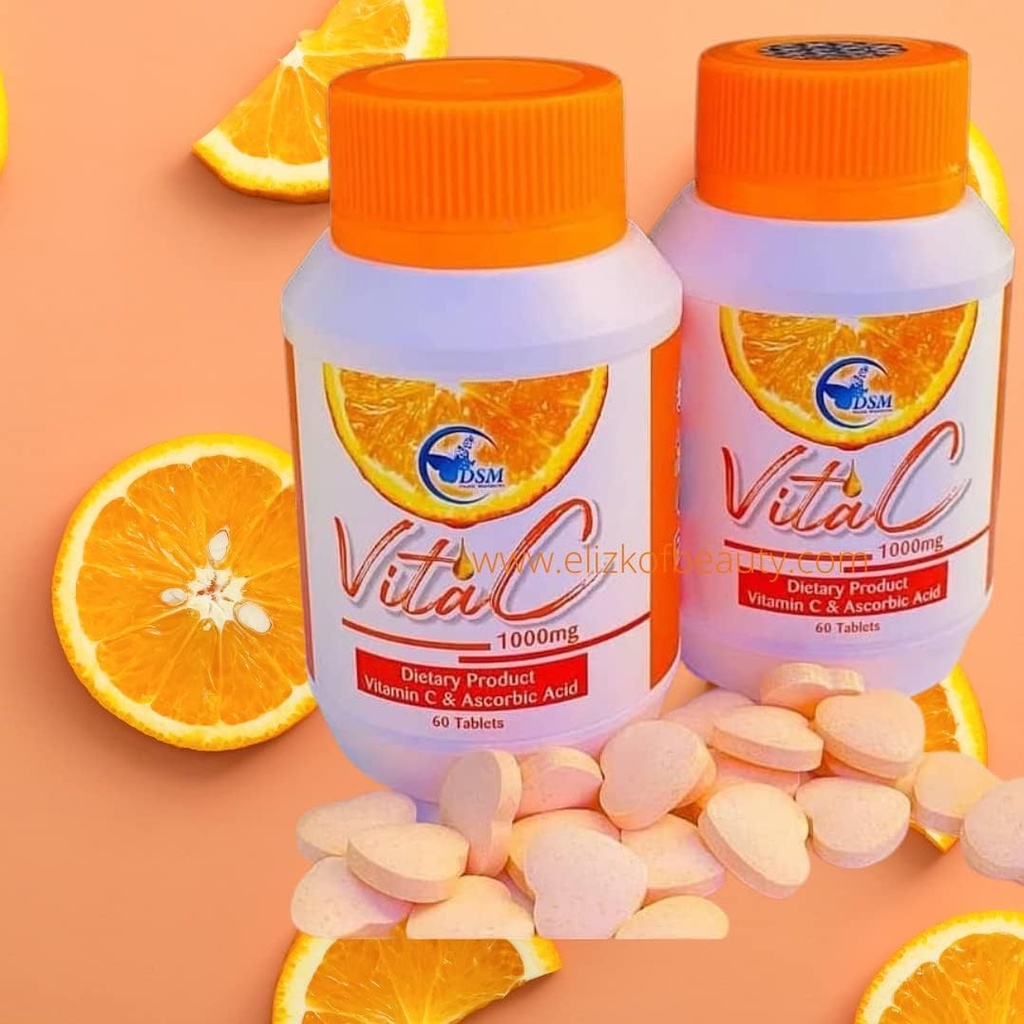 C-vitamiin ja askorbiinhape1000mg, näritav nahatoetamiseks ja tervisliku immuunsüsteemi jaoks - 60 tabletti