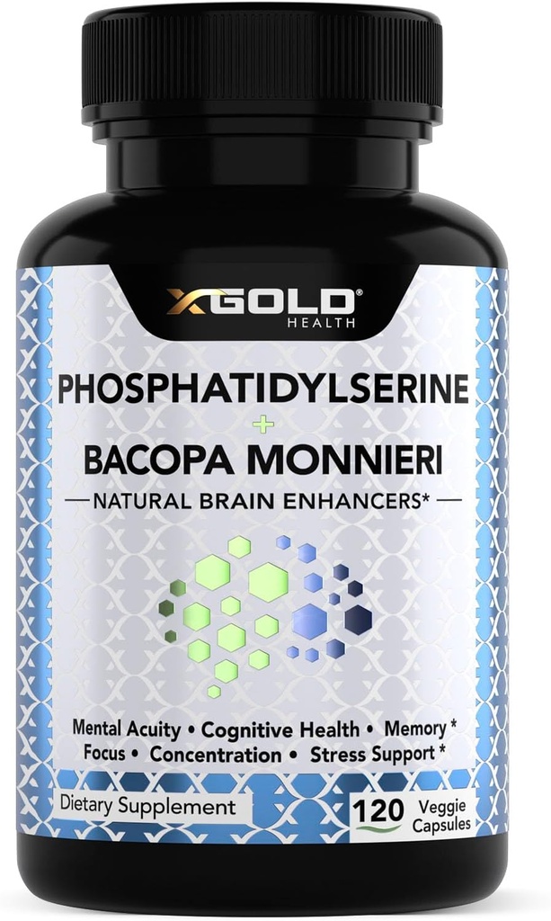 PhosphatidylSerine & Bacopa Monnieri 800 mg 2 in 1 Supplement - Natural Brain Enhancer / Nootropic for Enhanced Focus and Concentration, Mälu Support, & Cognitive Function - 120 Vegetarian Capsules