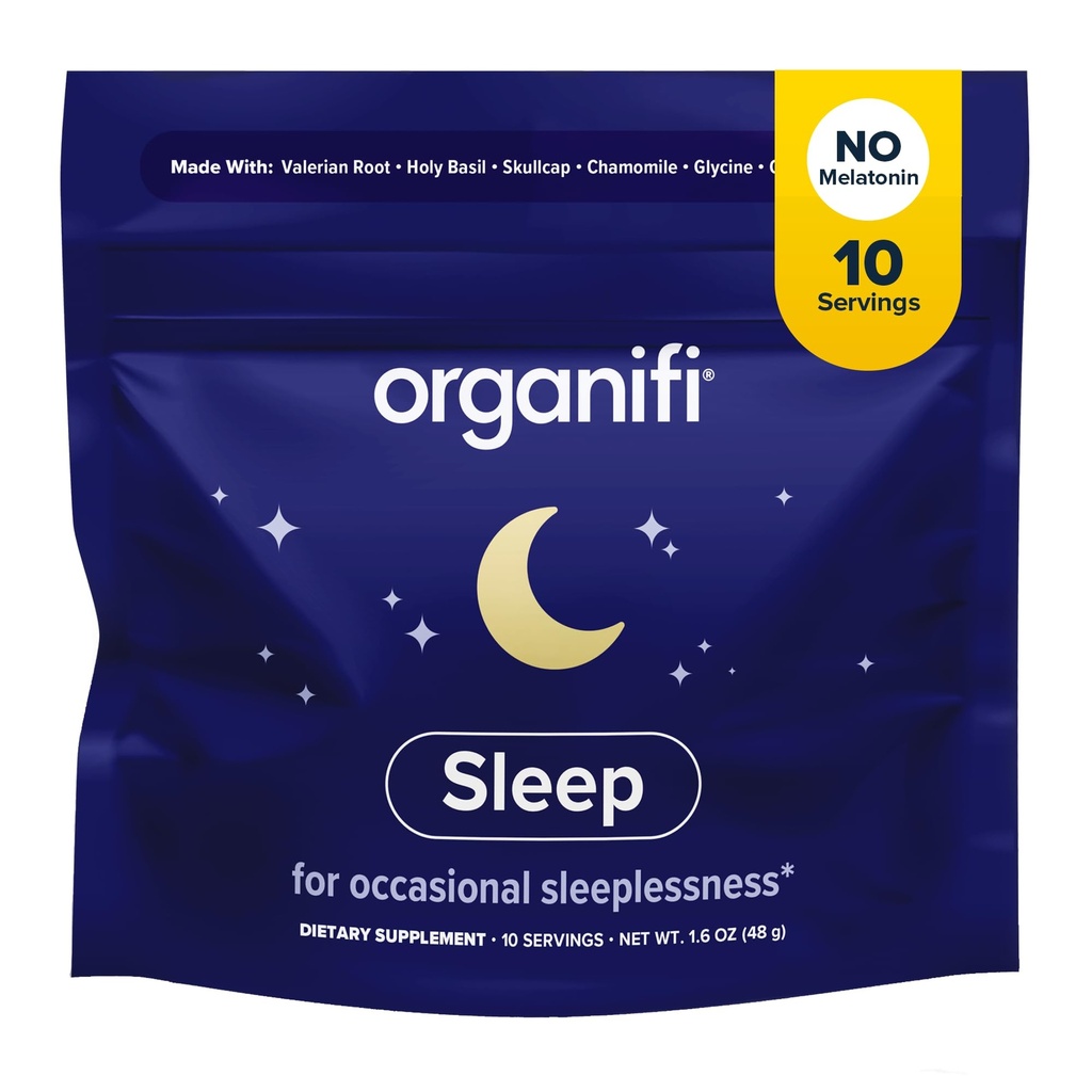Organifi Sleep - Sleep Support koos Valerian Juur, Lavendel, GABA ja L-theanine - No melatoniini - Rahustav ja lõõgastav öine jook - No gluteeni, piima või soja