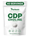 Purisure CDP koliinipulber, 10 g, CDP koliinilisandid, mis toetavad tähelepanu, keskendumist ja energiat, tsitikoliinipulber kognitiivse funktsiooni jaoks, suurendab motivatsiooni ja tootlikkust, 40 teenust