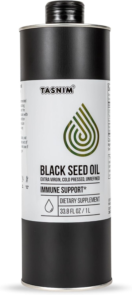 Tasnim Black Seed Oil (35,27 fl oz) | Külmpressitud immuunsuse toetamiseks (21% tümokinoon) | nahk ja juuksed