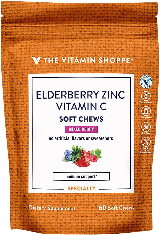 Elderberry, Tsink ja C-vitamiin Pehmed närid - Immuunsüsteemi tugi - segatud marja (60 pehmet närimist)