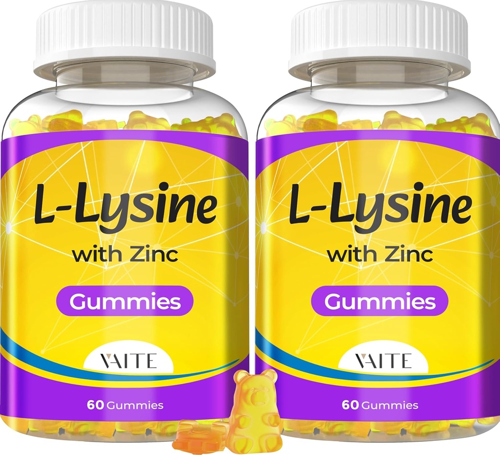 Lüsiinkummid 1000mg koos tsingiga - toetab nahka, huulte, veganit, gluteenivaba, 60 närimiskõlblikku L-lüsiini täiskasvanutele, vitamiine Kudede tervis ja immuunsüsteem, aminohape ja komplekslisandid, mitte-GMO(2Pack)