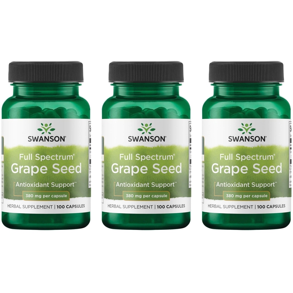 Swanson Viinamarjaseemned Süda Antioksüdant Vabad radikaalid Tervislik vererõhk Toetus Polüfenoolid OPCS Taimne täiendus 380 mg 100 kapslit (3 pakendit)