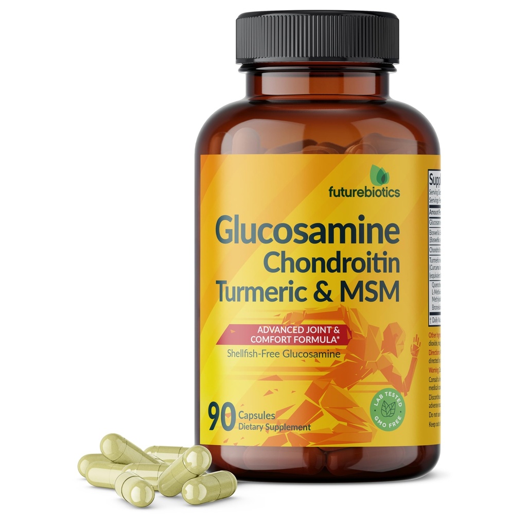 Futuuribiootikumid Glükosamiin Chondroitin Turmeric & MSM Advanced Joint Formula, toetab tervislikke liigeseid ja liikuvust - Non-GMO, 90 kapslit