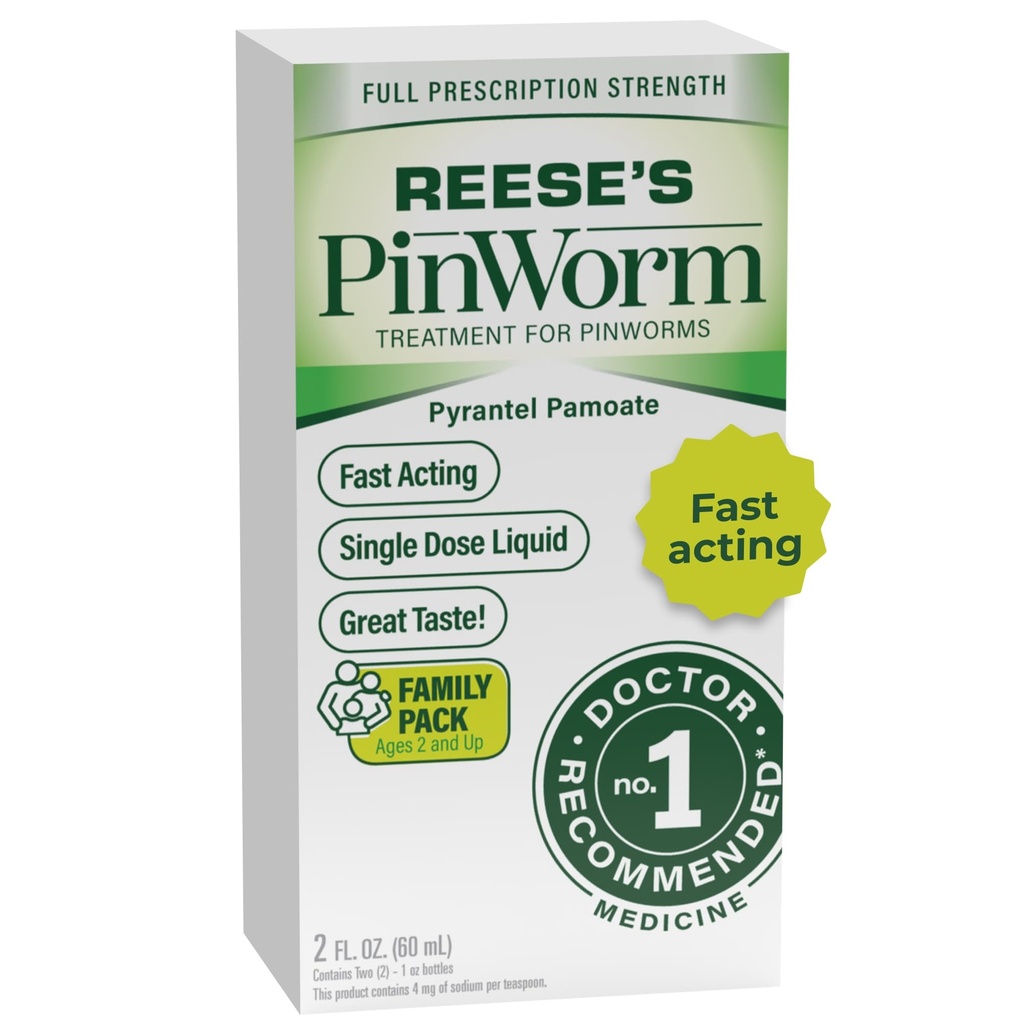 REESE PINWORM Meditsiin Vedelik kogu perele, täielik retsepti tugevus, 2 Oz, # 1 Arst Soovitatav üksikannuse Pyrantel Pamoate Dewormer täiskasvanutele ja lastele vanuses 2+, Banaanimaitse