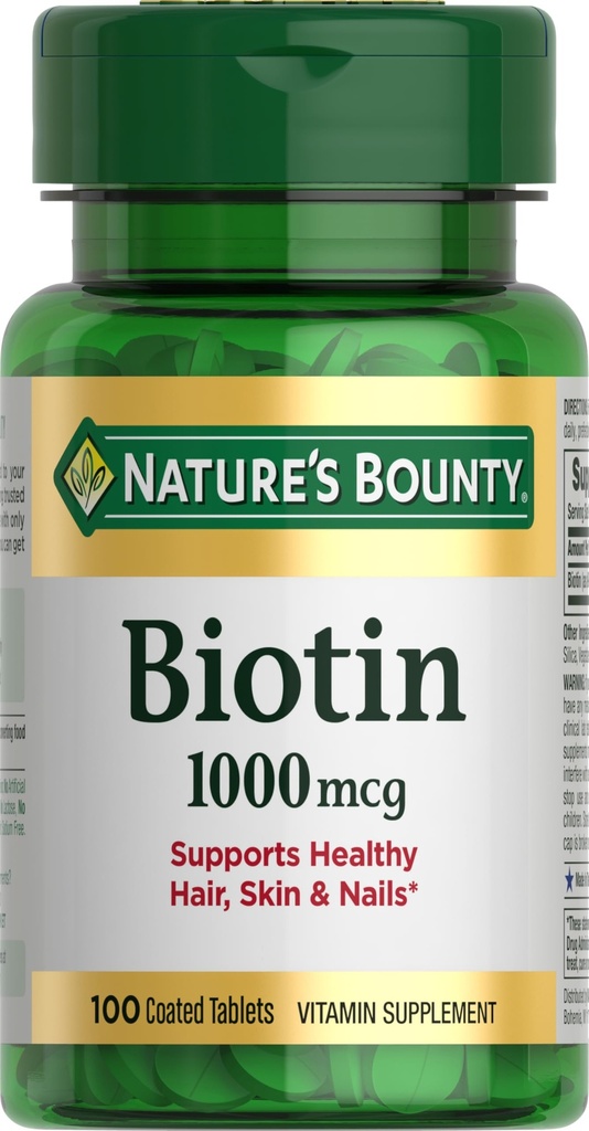 Looduse pearaha biotiin, toetab ainevahetust energia ja tervete juuste, naha ja küünte jaoks, 1000 mcg, 100 tabletti