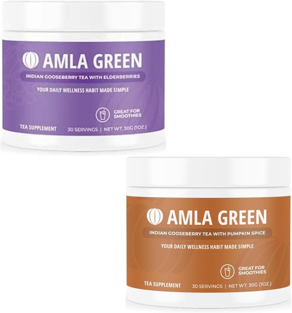 Amla Powder & Green Tea Superfood Supplement koos Elderberry & Pumpkin Spice, Organic, Vegan, 30 Servings
