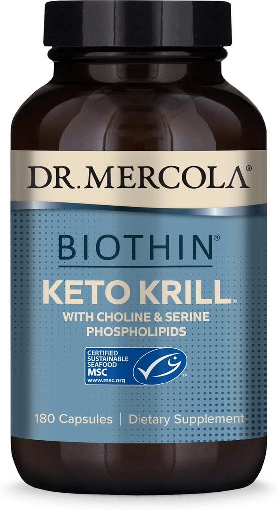 Dr Mercola, Keto Krill Oil Supplement, 90 Servings (180 kapslit) Omega 3 rasvhapped, MSC sertifitseeritud, Non GMO, Soy-Free, Gluteenivaba