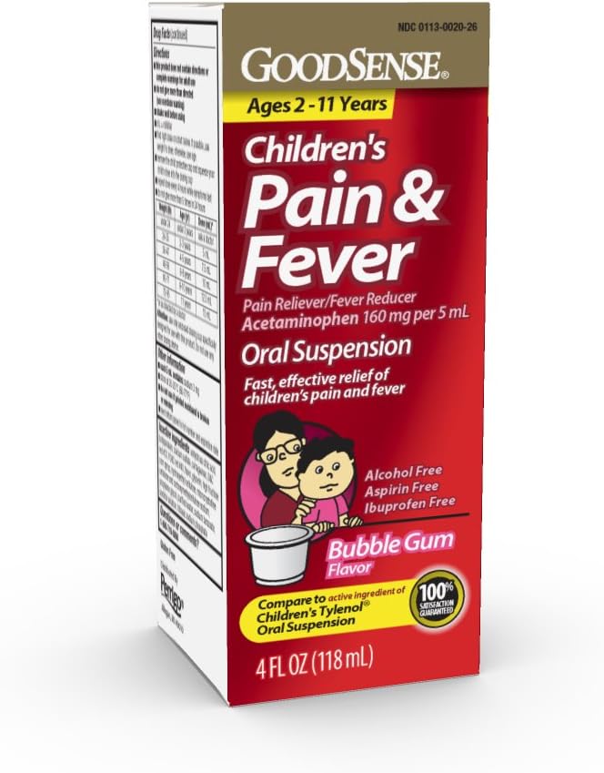 GoodSense Laste valu Reliiver Vedelik, Bubble Kummimaitse, Acetaminophen 160 mg/5 ml, tõhus valu leevendaja / palaviku vähendaja lastele vanuses 2-11, 4 Oz