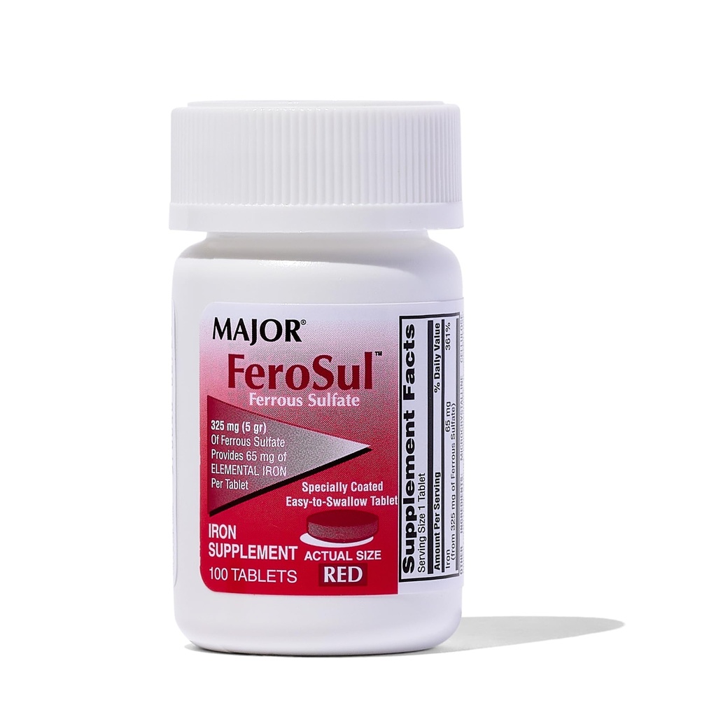 Major Ferosul - raudsulfaat 325mg tabletid 65mg elementaarne raud - Raud täiendus naistele, meestele - punane - 100 tabletti - pakend 1