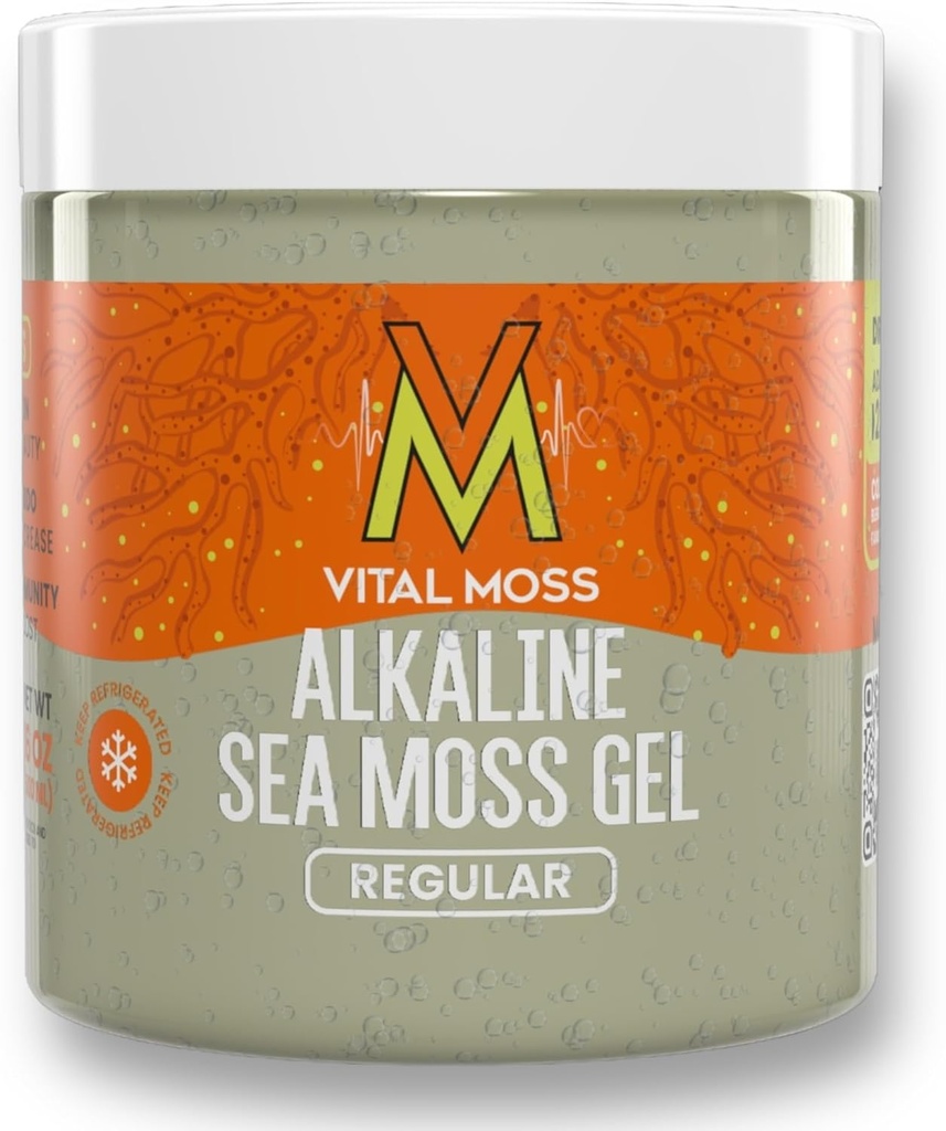 VitalMoss St Lucia Sea Moss Gel Regular, Wildcrafted Alkaline Sea Sammal Mineraalid Vitamiinid ja antioksüdandid, Kilpnäärme ja immuunsüsteemi tugilisand, Toores, Maitsestamata ja Vegan Sõbralik, 16oz