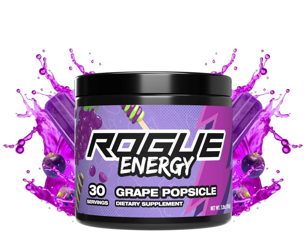Rogue energiajoogi pulber pikkade mängutundide jaoks - mänguenergia pulber vaimseks keskendumiseks - suhkur ja gluteenivaba - kofeiini ja vitamiinide lisand - valmistatud USA-s (Grape Popsicle - 30 serveerimist)