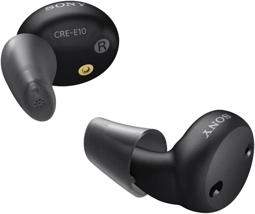 Sony CRE-E10 Isepaigaldatavad OTC kuuldeaparaadid kerge kuni mõõduka kuulmislanguse, retseptiklassi helikvaliteedi, mugava kõrvaklappide disaini, iOS-i jaoks lubatud Bluetoothi ja laetava aku, musta