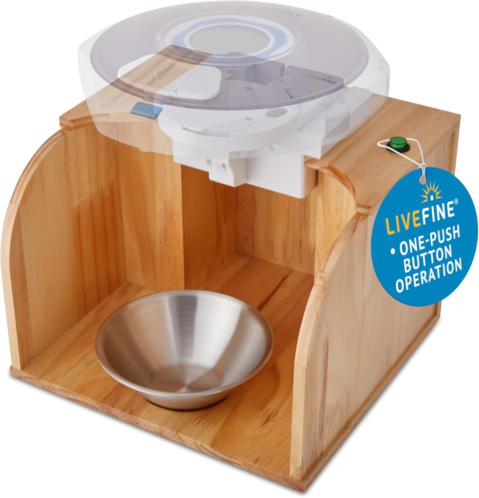 LiveFine Pill Dispenser Tipper (Dispenser ei sisalda), One-Touch Operation, Automatic Pill Dispensing, stiilne puidust baas, ühilduv LiveFine'i ja teiste juhtivate mudelitega