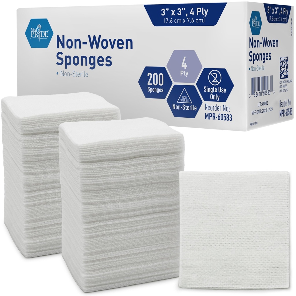 MED PRIDE 3x3 in Gauze Pads 200 Pack, Nonsterile, 4 Ply, Nonadherent Võrgusilma Bandages, Absorbent Haavahooldus Käsnad