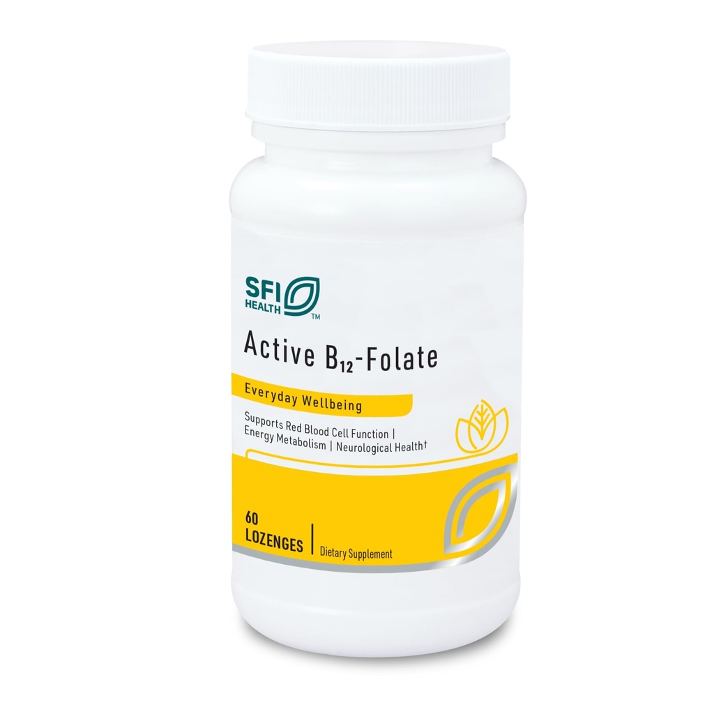 Klaire Labs SFI Health Active B12 - Folaadilisandi - Lahustumatu Lozenge Metüülfolaadi ja vitamiiniga B12 Metüülkobalamiin - Väga imenduv - Tervisliku meeleolu, energia ja tunnetuse toetamine (60 loend)