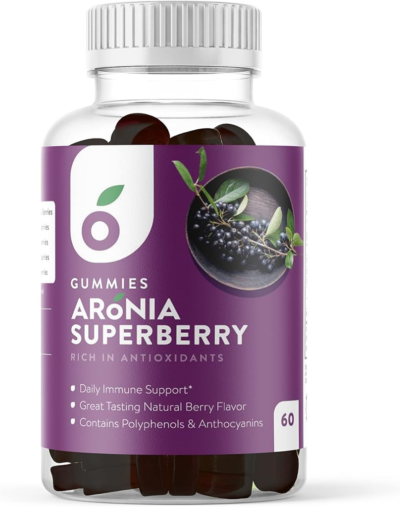 Aronia SuperBerry Gummies, Daily Immune Support, Rikas Antioksüdandid, Parem kui Elderberry, Great Maitse Natural Berry Maitse, 60 Count (30 päeva pakkumine) (SuperBerry)
