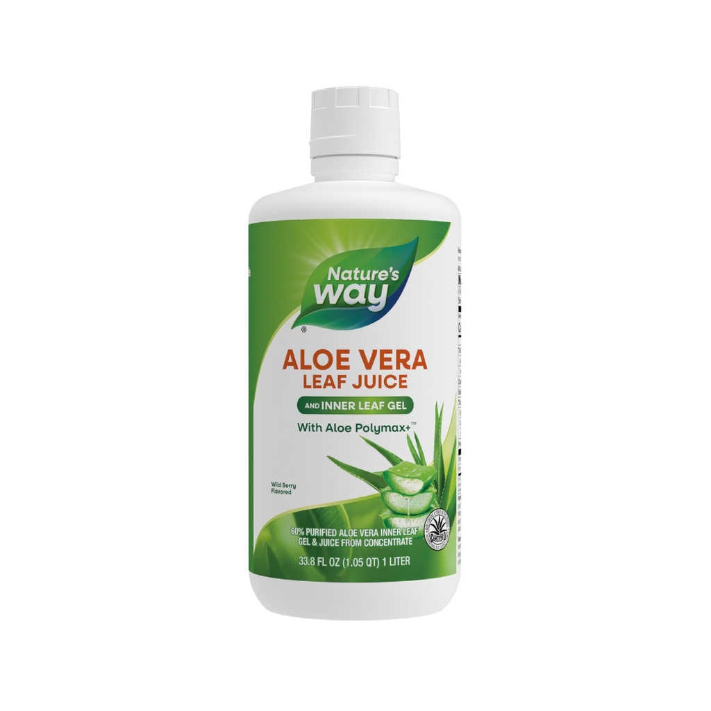 Nature's Way Aloe Vera Leaf Mahl ja Inner Leaf Gel, Aloe Polymax +, sertifitseeritud Aloe sisu ja puhtuse jaoks, Wild Berry Maitsestatud, 33,8 Fl Oz (pakendamine võib varieeruda)