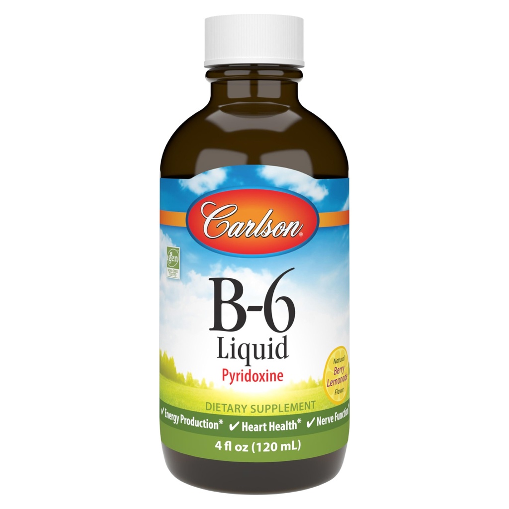 Carlson - B-6 vedelik, vitamiin B-6, energia tootmine, südame tervis, Berry limonaadi maitse, 120 ml (4 Fl Oz)