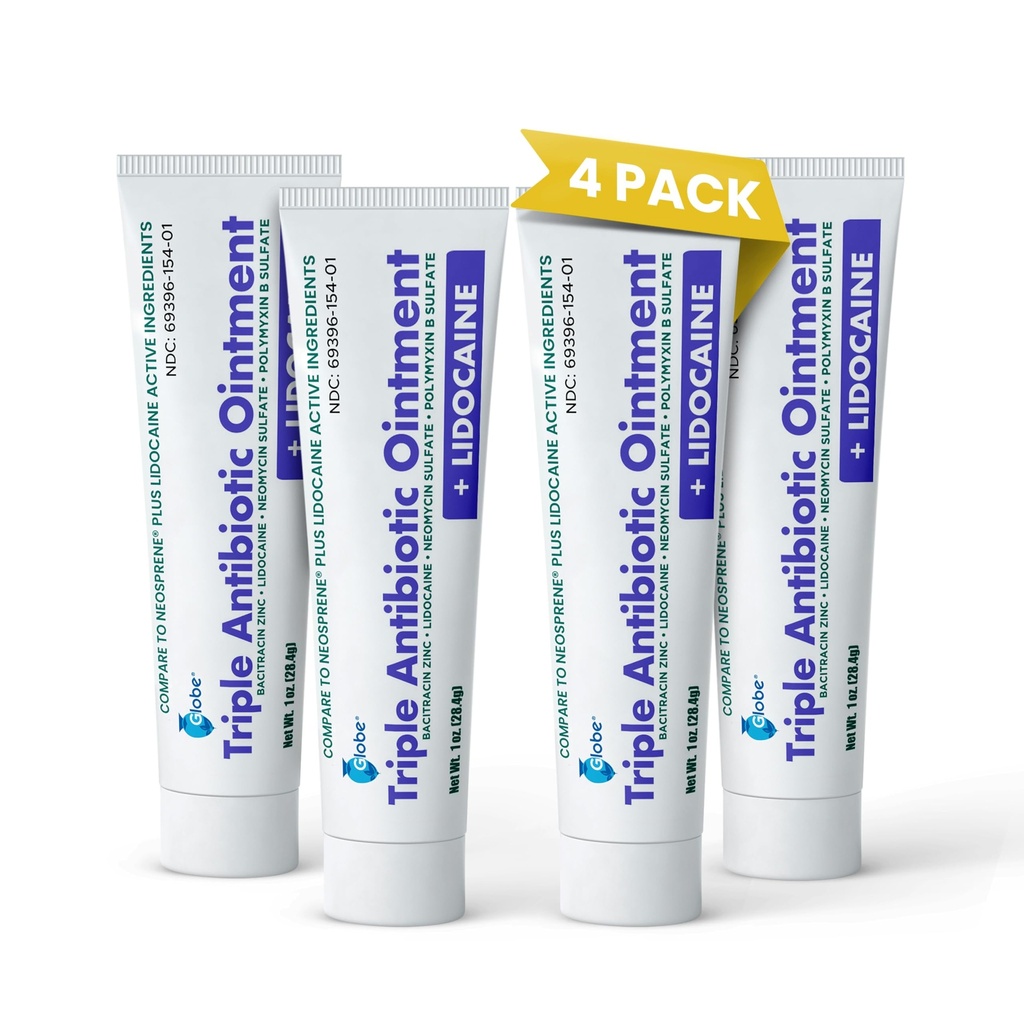 Globe (4-Pack) Lidokaiin Esmaabi Antibiootikum Salv 1 Oz - Maksimaalne tugevus Valu leevendamine ja infektsioonikaitse - Numbid Nahk Kiire Lidokaiiniga - Hädaolukorras Kasutamine Ja Nakkuskaitse