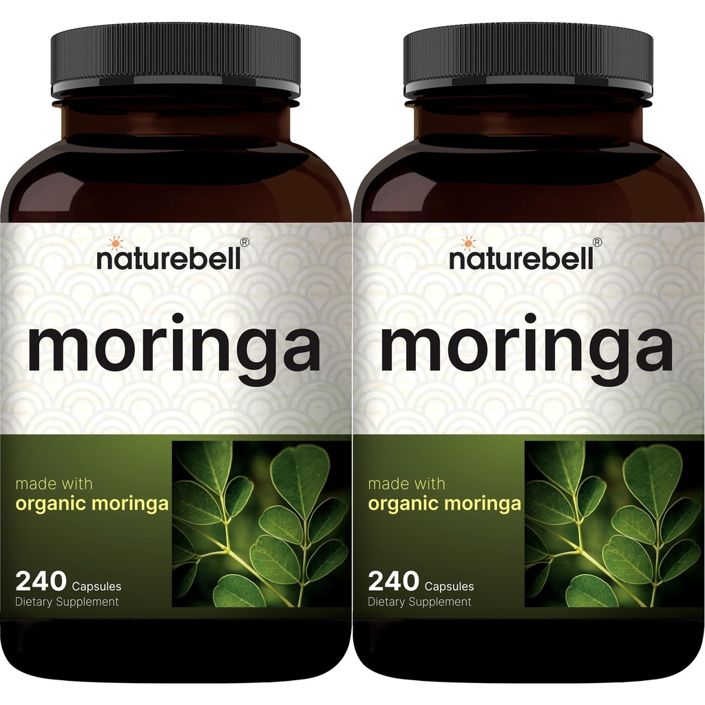 NatureBell Pure Moringa kapslid 8000mg Per Serving (2 Pack) | Made with Moringa Powder Organic, 480 Kapslid - Green Superfood, Skin Health & Immune Support - Non-GMO, Gluteenivaba, 8 kuu pakkumine