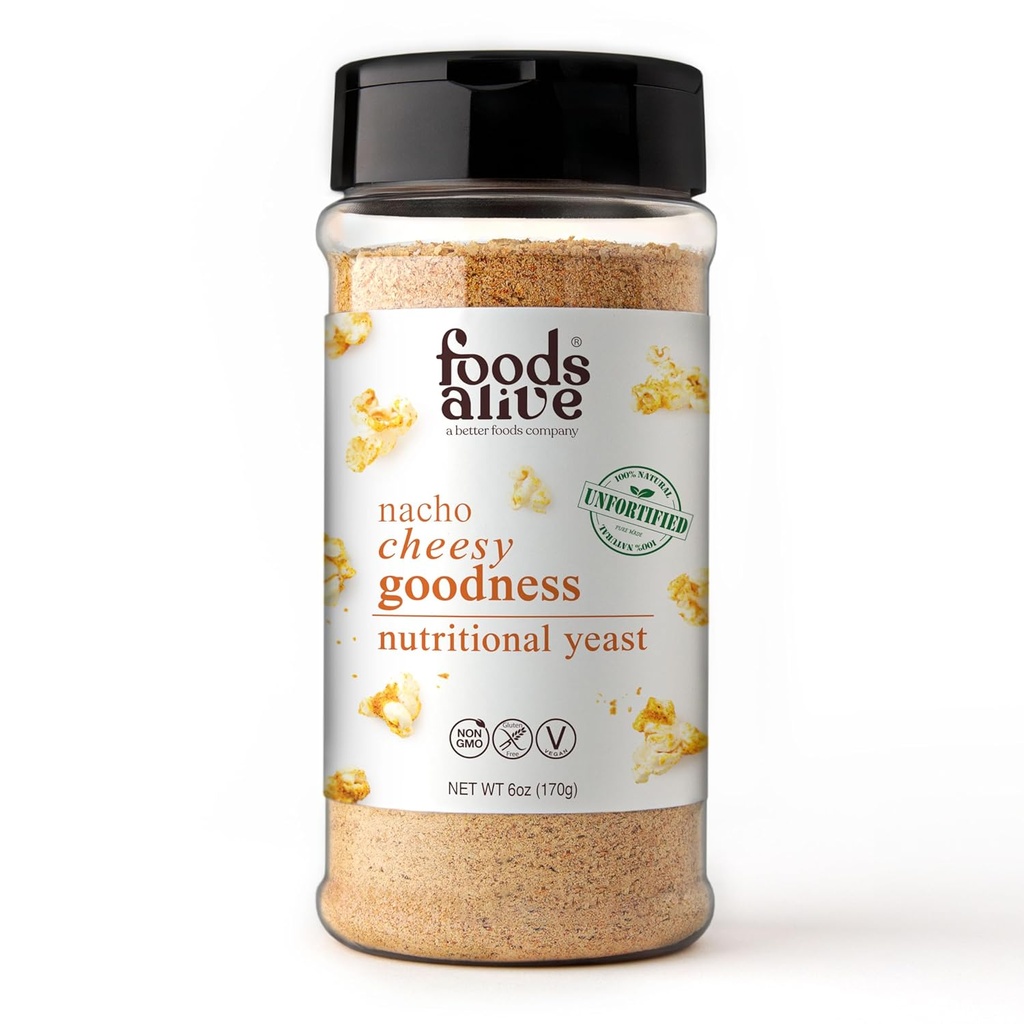 Foods Alive Nacho Cheesy Goodness Nutritional Pärm, 6oz Shaker Jar / Non-Fortified, Vegan Juustupulber Seasoning