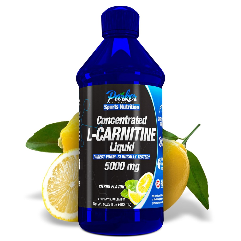 Parker Naturals Kontsentreeritud L-karnitiin Vedel, 5000mg Kõik looduslikud tsitrused Maitsestatud L-karnitiini Lisand, Vedel L-karnitiin Vitamiin V5, 16.23 Fl Oz