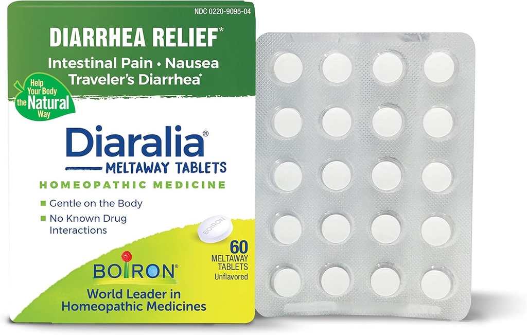 Boiron Diaralia Tablets for Diarrhea Relief, Gas, Bloating, Intestinal Pain, and Travler's Diarrhea - 60 Count
