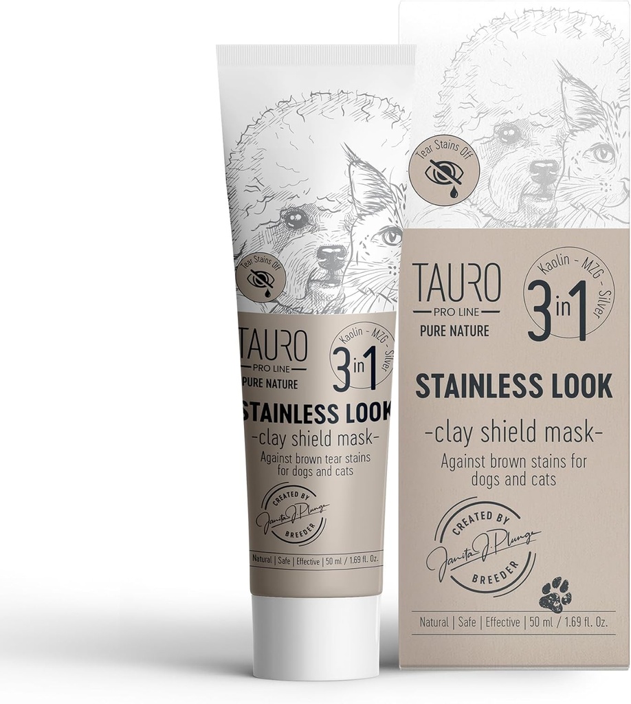 Tauro Pro Line Savi Tear Pleki Eemaldaja koertele - Kilp Mask silmadele, kõrvadele, suule, õrn hooldustoode koertele, kutsikatele ja kassidele (Plekita pilk - 1.69 Fl Oz)