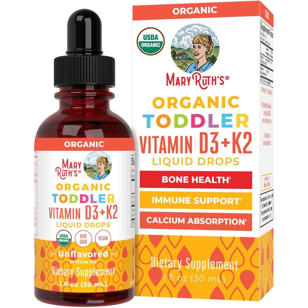 MaryRuth Orgaanika Vitamiin D3 | Vitamiin K2 | Vitamiin D3 K2 Tilgad | K2 D3 Vitamiin Vedel lisand väikelastele | Kaltsiumi absorbeerimise lastele Tugevad Luud | Vegan | Gluteenivaba | 1 Fl Oz