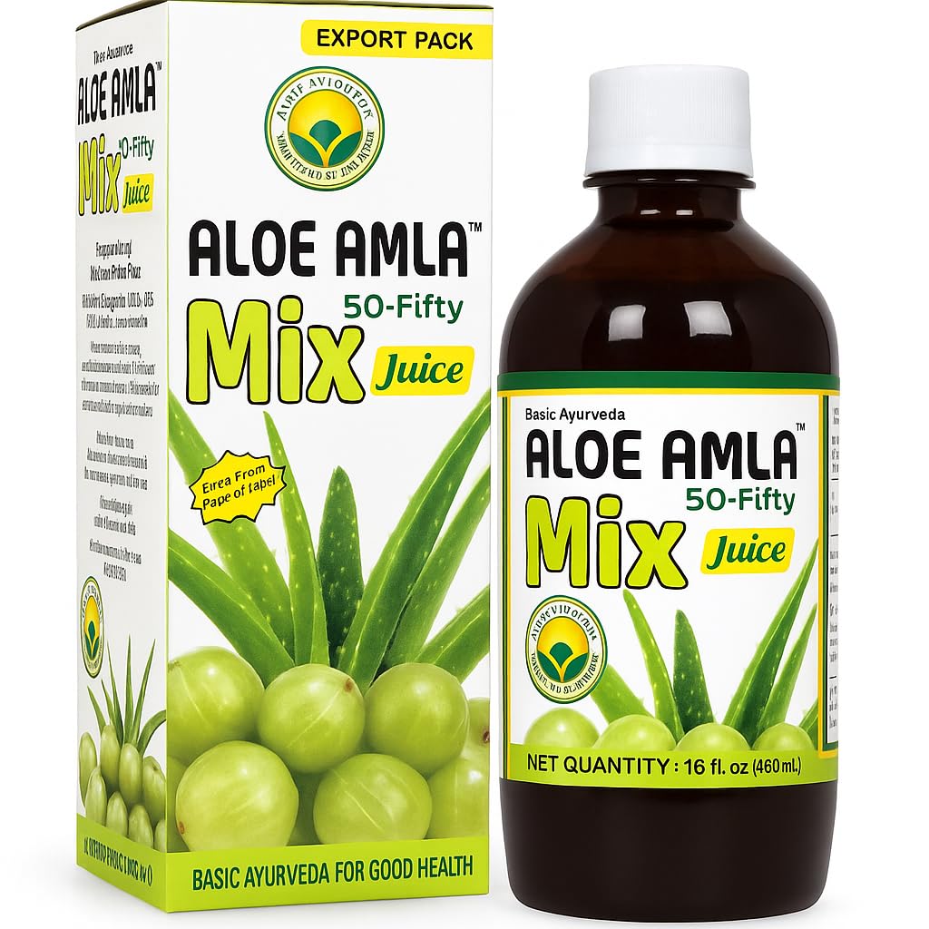 Basic Ayurveda Aloe Amla Mix Mahl | Aloe Vera ja Amla puuvilja segu | Esimene pressitud neitsimahl | Taimepõhine igapäevane jook | Vegan & Non-GMO | 16.23 Fl Oz (2. pakk)