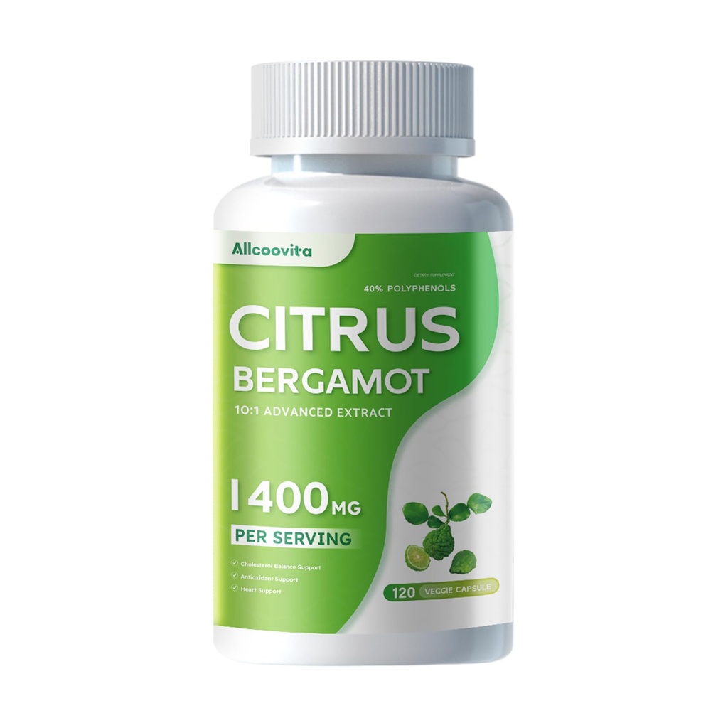 Orgaaniline Citrus Bergamot 1400mg, 120 kapslit - Citrus Bergamia - Eeterlik õli ja tsitrusviljad Bioflavonoidid - looduslikud südame tervise toidulisandid naistele ja meestele - mitte-GMO pillid