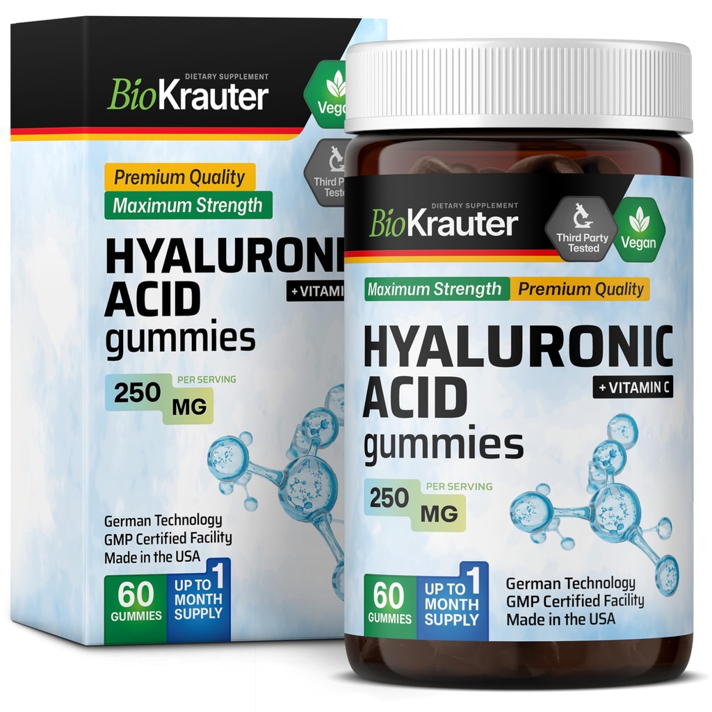 BIO KRAUTER Hüaluroonhappe kummid w/vitamiin C - 250 mg - 60 vegan närimist - hüaluroonhappe lisandid - pektiinipõhised