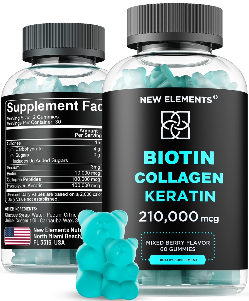 Biotiin Gummies koos Keratin & kollageenpeptiidid - Täiustatud täiendus juuste kasvu ravi meeste ja naiste Juuksenahk ja küüned Vitamiinid - Biotiin 10000mcg | Keratiin 100000mcg | Kollageen 100000mcg