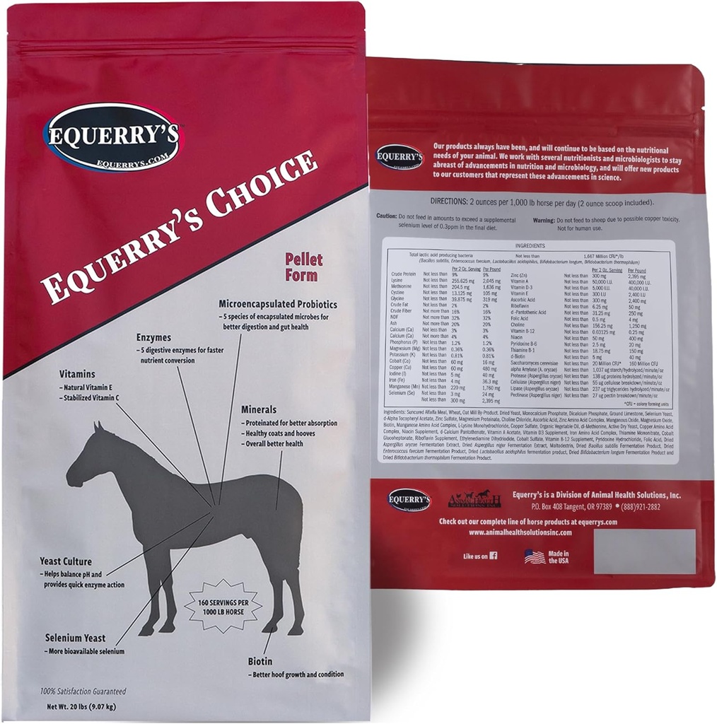 Equerry's Choice Horse Pellets - Full Nutritional Supplement | Seedeensüümid | Kelaaditud vitamiinid ja mineraalid | Hobuselisandid | 20 naela