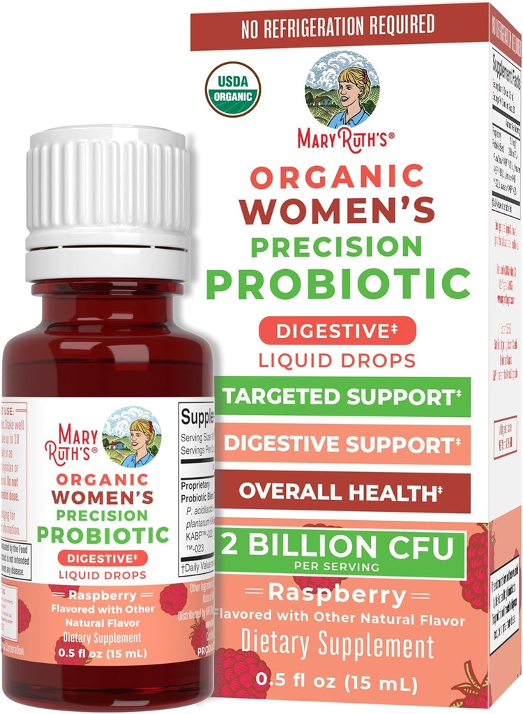 MaryRuth Organics USDA Orgaanilised Naised Probiootilised Vedelad tilgad Seedetrakti Tervis | Sihipärane toetus naistele | Neli probiootilist segu | Naiste heaolu | Piimavaba | 30 Servingut