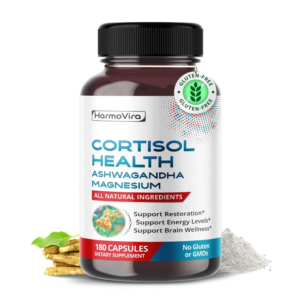 CORTISOL Tervis - Ashwagandha Magnesium Rhodiola Naistepuna - Toetus Restaureerimine, Energiatase, Aju tervis 180-päevane pakkumine - valmistatud USA-s