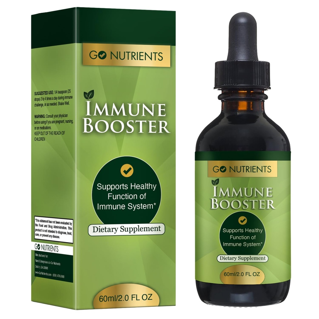 Go Toitained Immune Booster - Vedelad taimsed tugi koos Echinacea, Goldenseal & Usnea - 7 in 1 Suurendades kaitse täiskasvanutele ja lastele | 2 oz tinktuur (48 Servings) looduskaitse ja heaolu