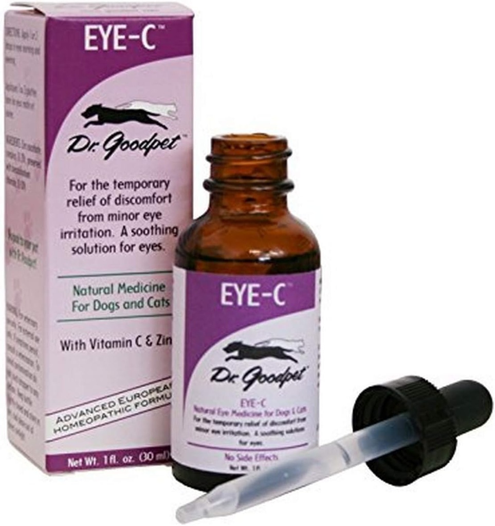 Dr. Goodpet Eye-C All-Natural Eye Drops for Dogs, Cats, Horses, Small Animals | Human Quality Zinc & Vitamin C | Superior to Eye Wash | Soothes, Moisturizes and Helps Irritation | Made in The USA
