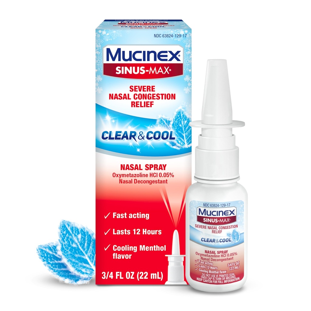 Mucinex Sinus-Max nina spray dekongestant, 12-tunnine üle-The-Counter Ravimi ninasprei sinus Relief, nina dekongestandid täiskasvanutele ja siinus ummistus, jahutus Mentool, 0,75 Fl Oz