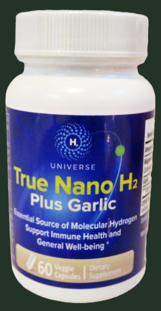 Tõeline Nano H2 küüslauguga H2 Universum | Molekulaarvesinik aktiivse vesiniku nanomullidega, suurendab energiat, võimas antioksüdant | 60 kapslit