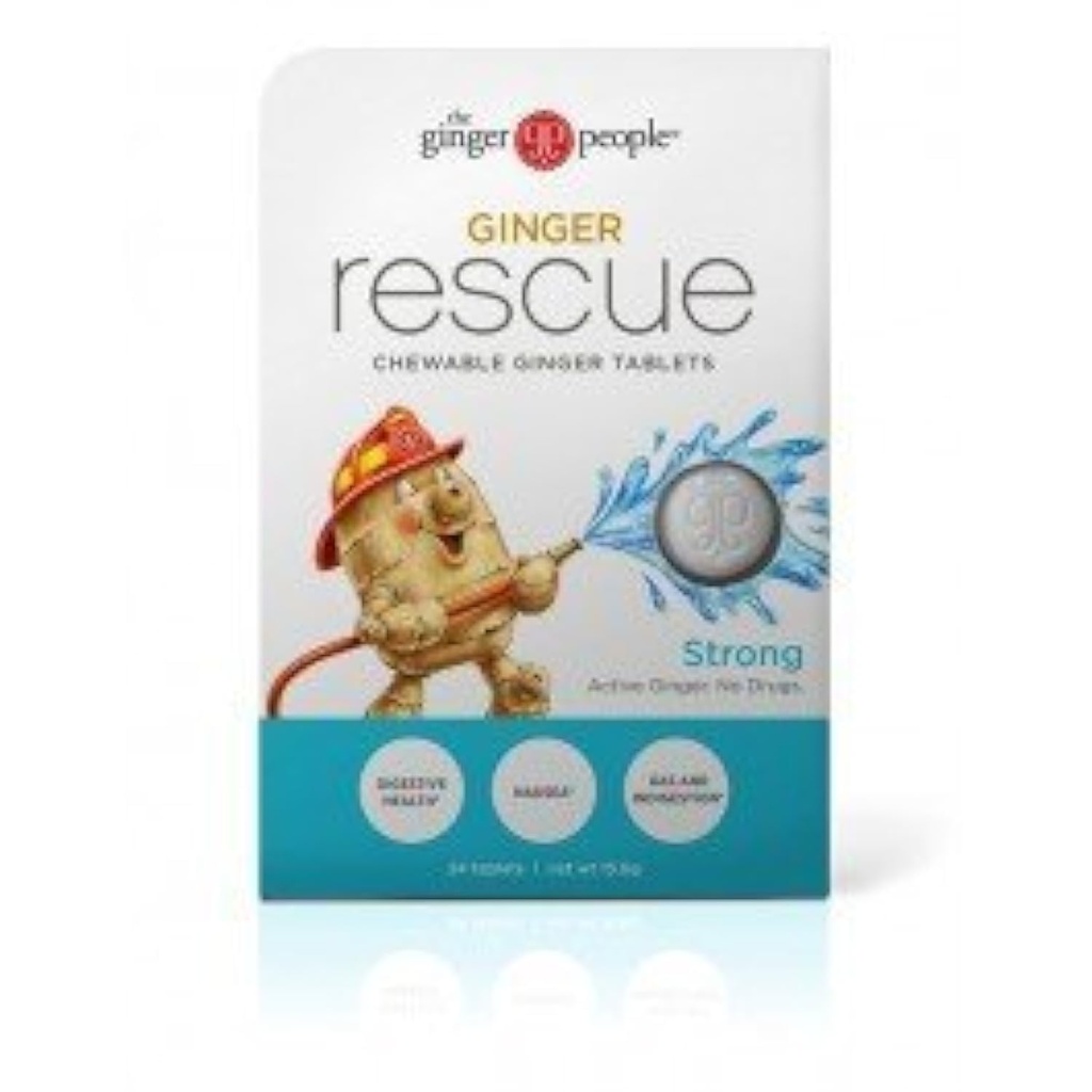 Ingver Inimesed Ingver Rescue® närimistabletid Ravimivaba Seedetrakti Tervis, 5,5 oz Närimistabletid, Tugev Ingverimaitse, 0,55 Oz, 10 Count Caddy (240 tabletti)